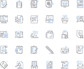 Revising line icons collection. Edit, Modify, Revamp, Redraft, Reframe, Transform, Improve vector and linear illustration. Rewrite,Restructure,Review outline signs set
