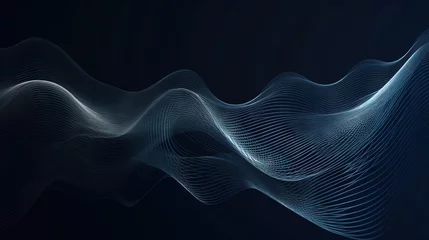 Vlies Fototapete Fraktale Wellen  a blue wave of lines on a dark background with a black background and a white line in the middle of the wave is the shape of a wave.  generative ai