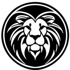 Mascot logo of a lion head in black and white color, vector illustration 