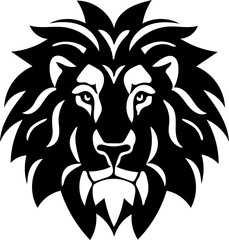 Mascot logo of a lion head in black and white color, vector illustration 