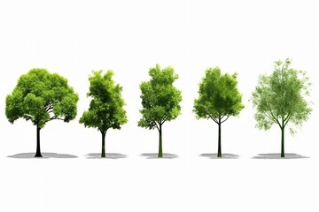 Collection of abstract green tree side view isolated on white background. generative ai