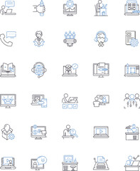 Engaged line icons collection. Committed, Enamored, Attached, Invested, Devoted, Pledged, Obligated vector and linear illustration. Involved,Emotionally invested,Enthralled outline signs set