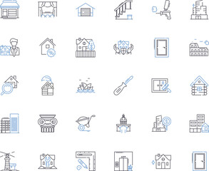 Condominiums line icons collection. Residences, Apartments, Units, Flats, Townhomes, Villas, Studios vector and linear illustration. Lofts,Suites,Duplexes outline signs set