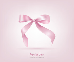 Beautiful vector illustration of a rose pink bow with a knot on a white background for anniversaries, birthdays, mother's day, weddings and other celebrations. Perfect for greeting cards, decorations