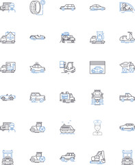 Transit line icons collection. Commute, Subway, Public, Transportation, Bus, Train, Metro vector and linear illustration. Transit,Shuttle,Rail outline signs set