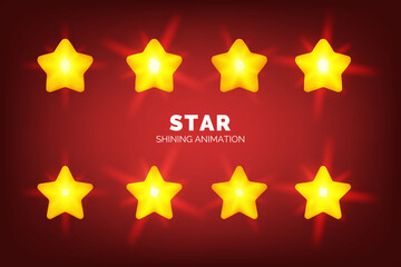 A vector of 3d golden stars, shining light animation. Ideal for web and mobile app design, illustration, graphic, icon. For premium and positive feedback  and ranking services