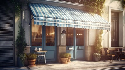 Illustration morning scene of cafe with striped. Al generated