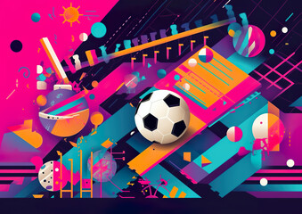 Abstract representation of ball games.Shapes and colours, background or wallpaper AI generated illustration.