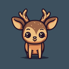 Cute kawaii fawn deer calf in a magical forest, Flat vector illustration for kids