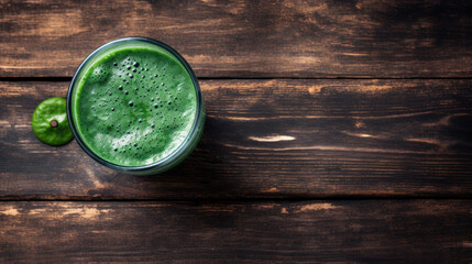 Fresh Green Spirulina Smoothie on a Rustic Wooden Table