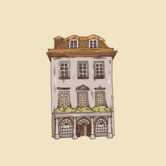 Old house. Vector isolated on background. Beautiful building.