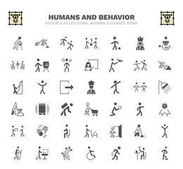 Obraz na płótnie Canvas set of humans and behavior filled icons. humans and behavior glyph icons such as broken leg, helping, playing with a ball, fighting, kitchen chef, smartphone call, first prize, come in, fitness