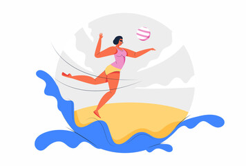 athlete Volleyball female player on the beach vector