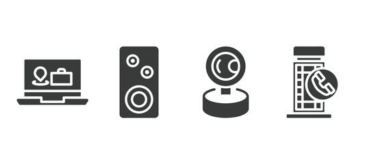 set of technology filled icons. technology glyph icons included holidays, sound box, front webcam, phone box vector.