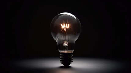 Modern Low Amber Light Bulb Glow on Dark Black Background, symbolizing a creative idea in the making, inspiration, or a breakthrough. With Licensed Generative AI Technology Assistance.