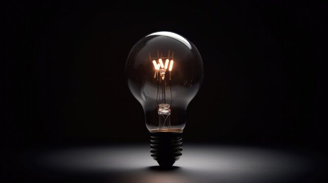 Modern Low Amber Light Bulb Glow on Dark Black Background, symbolizing a creative idea in the making, inspiration, or a breakthrough. With Licensed Generative AI Technology Assistance.