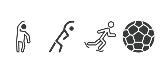 Obraz premium set of sport and games filled icons. sport and games glyph icons included left bend, stretching, ice skating man, football ball vector.