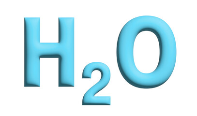 Formula of water H2O sign sticker. 3d illustration. Water symbol. Isolated on white. The chemical formula of water.