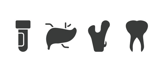 set of medical filled icons. medical glyph icons included blood sample, liver, femur, teeth vector.