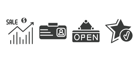 Fototapeta premium set of marketing filled icons. marketing glyph icons included sales, id, open, recommendation vector.
