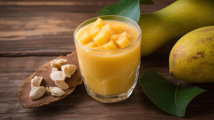 Fresh Jackfruit Smoothie on a Rustic Wooden Table