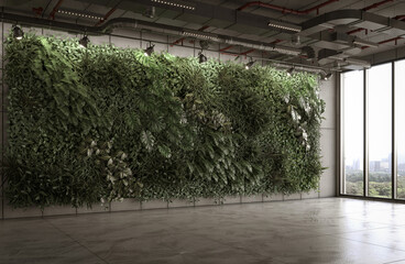 Vertical Green Wall in modern interior design, 3d render	