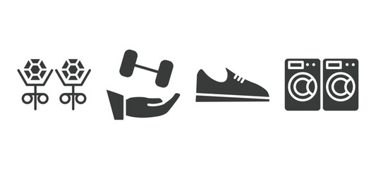 set of fashion and things filled icons. fashion and things glyph icons included stud, wellness coach, shoe side view, laundry zone vector.