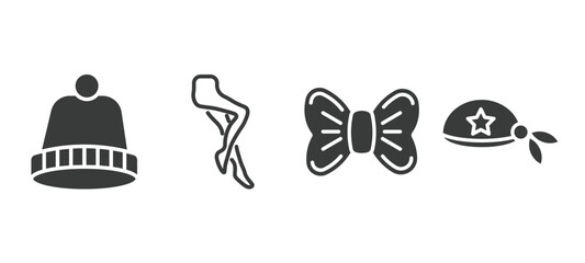 set of fashion and things filled icons. fashion and things glyph icons included knit hat, tights, elegante, pirate scarf vector.