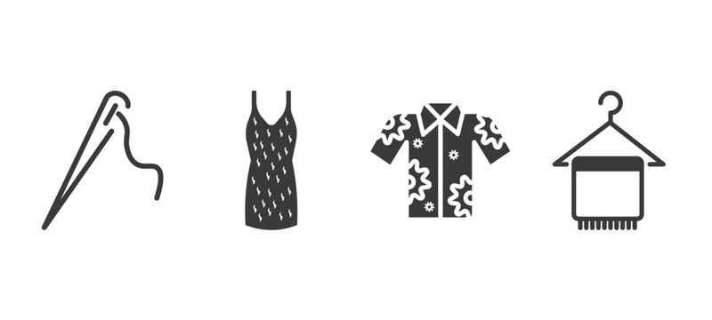 set of fashion and things filled icons. fashion and things glyph icons included stitching, tinge, hawaiian, cloth towel vector.