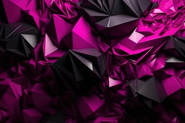 Polygonal black and pink abstract with spiky connection structure made with generative AI