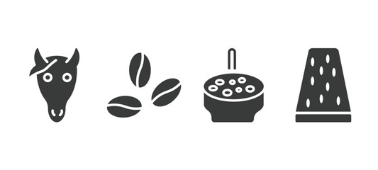 set of culture and civilization filled icons. culture and civilization glyph icons included horse head, coffee grains, crema catalana, turron vector.