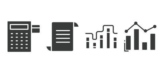 set of business filled icons. business glyph icons included reader, paper graphic, graphic progression, bar diagram vector.