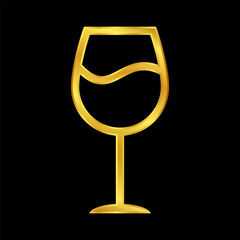 wine glasses icon, wine glassware icon in gold colored