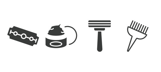 set of beauty and elegance filled icons. beauty and elegance glyph icons included big razor blade, facial cream, disposable razor, tint brush vector.