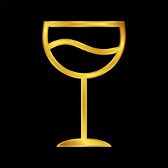 wine glasses icon, wine glassware icon in gold colored