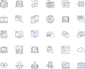 Computational tools line icons collection. Algorithm, Automation, Computation, Data, Debugging, Design, Development vector and linear illustration. Efficiency,Framework,Generation outline signs set