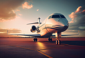 Fototapeta na wymiar Luxury private jet aircraft on the runway. AI generative.