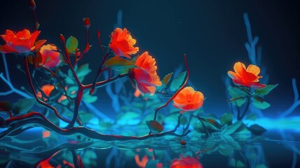 Fototapeta na wymiar 3D neon world, spring, a beautiful neon world with lots of colorful flowers and mountains, magical neon world children playing, neon spring flowers and forest