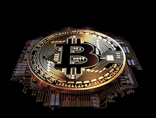 gold bitcoin on black background