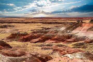 Layers of sediments at the Petrified Forest National Park, Arizona, USA.