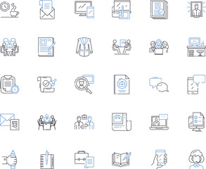 Project manager line icons collection. Leadership, Planning, Organization, Communication, Teamwork, Budgeting, Time-management vector and linear illustration. Accountability,Collaboration,Risk