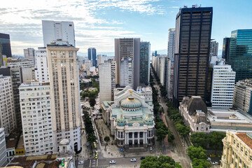 Aerial View of Rio de Janeiro Downtown With Municipal Theatre