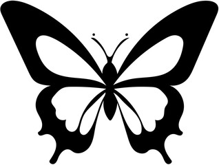 Black and white vector illustration of a butterfly, beautiful insect drawing