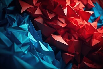 Polygonal blue and red abstract with spiky connection structure made with generative AI