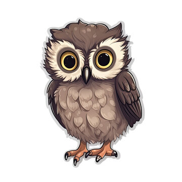 Baby Owl Bird Sticker On Isolated Transparent Background, Png, Logo. Generative AI 