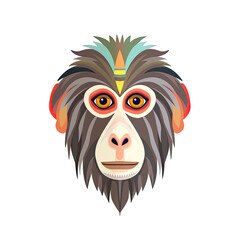 Baby Mandrill Face Sticker On Isolated Transparent Background, Png, Logo. Generative AI 