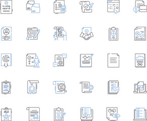 Papers line icons collection. Research, Writing, Reports, Documents, Essays, Analysis, Editing vector and linear illustration. Formatting,Citation,Thesis outline signs set