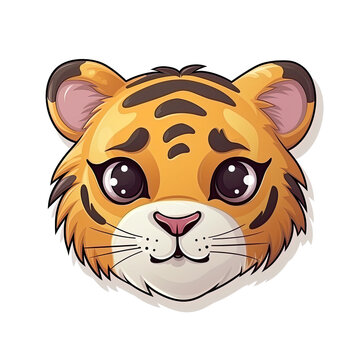 Baby Tiger Face Sticker On Isolated Transparent Background, Png, Logo. Generative AI 