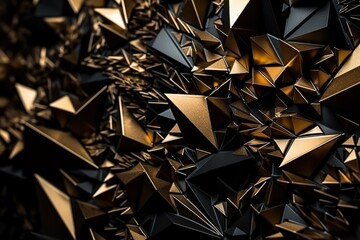 Polygonal black and gold abstract with spiky connection structure made with generative AI