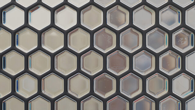 Closeup of glass hexagons 3D render © Sergey